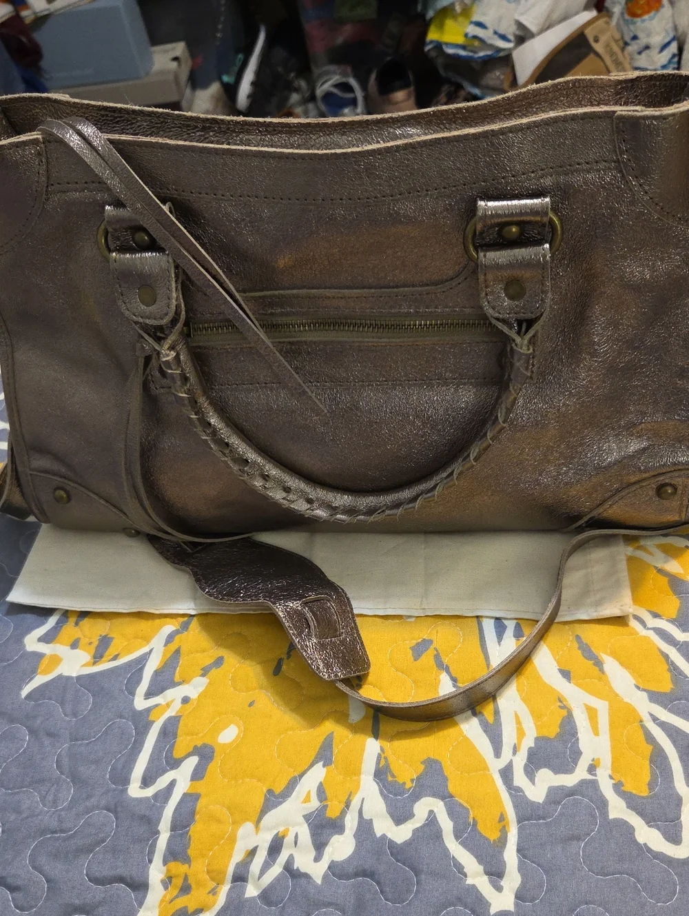 Italian Metallic Bronze Leather Satchel Bag